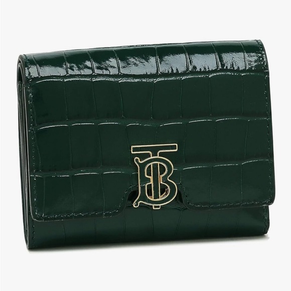 Burberry Green Croc-Embossed Leather Wallet new with tags - Picture 1 of 7